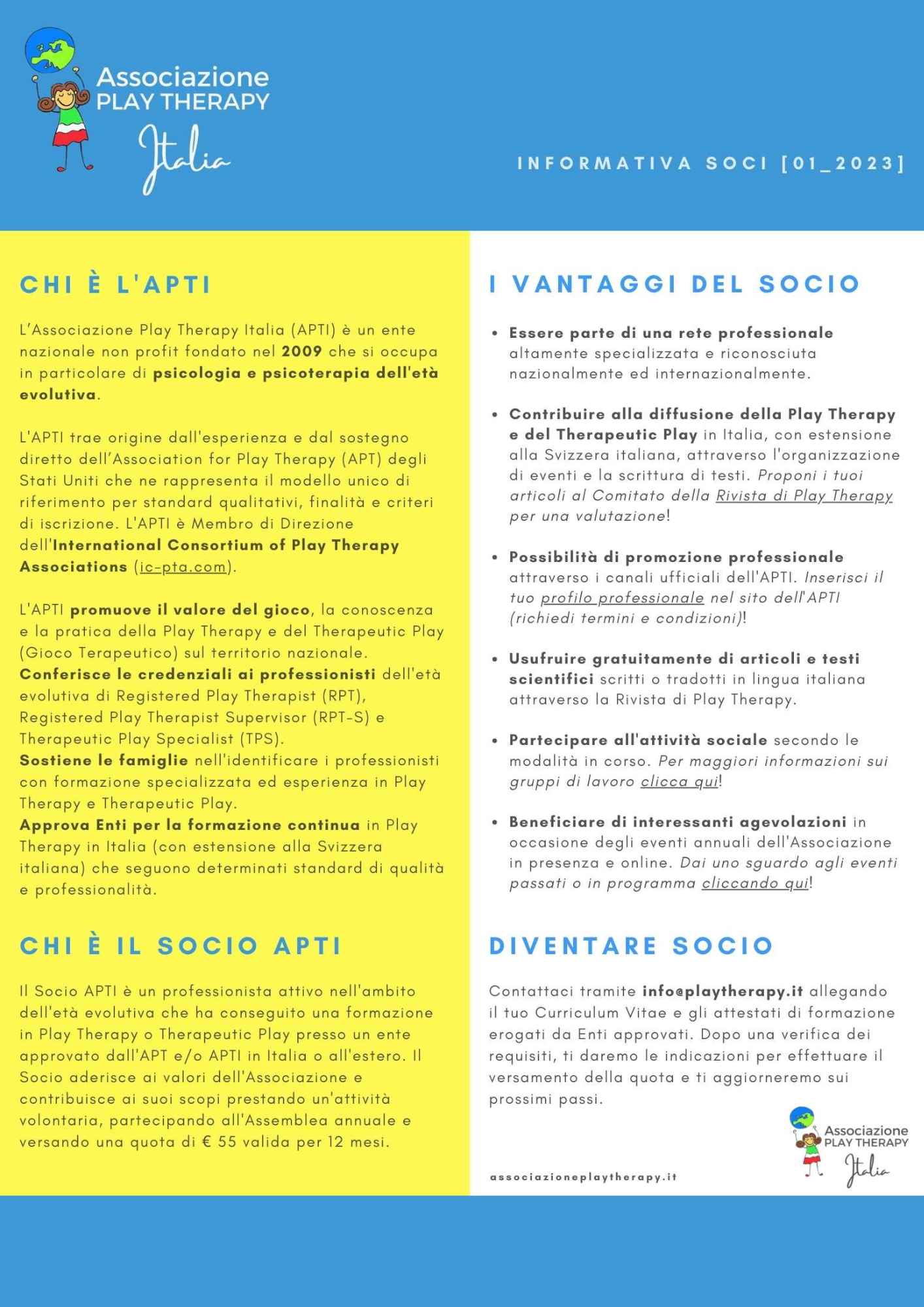 condizioni e vantaggi dei socio dell'associazione play therapy Italia